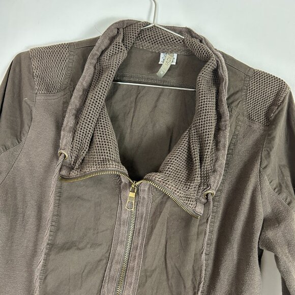 XCVI Mesh Collar Jacket M Brown 3/4 Sleeve - Picture 2 of 5